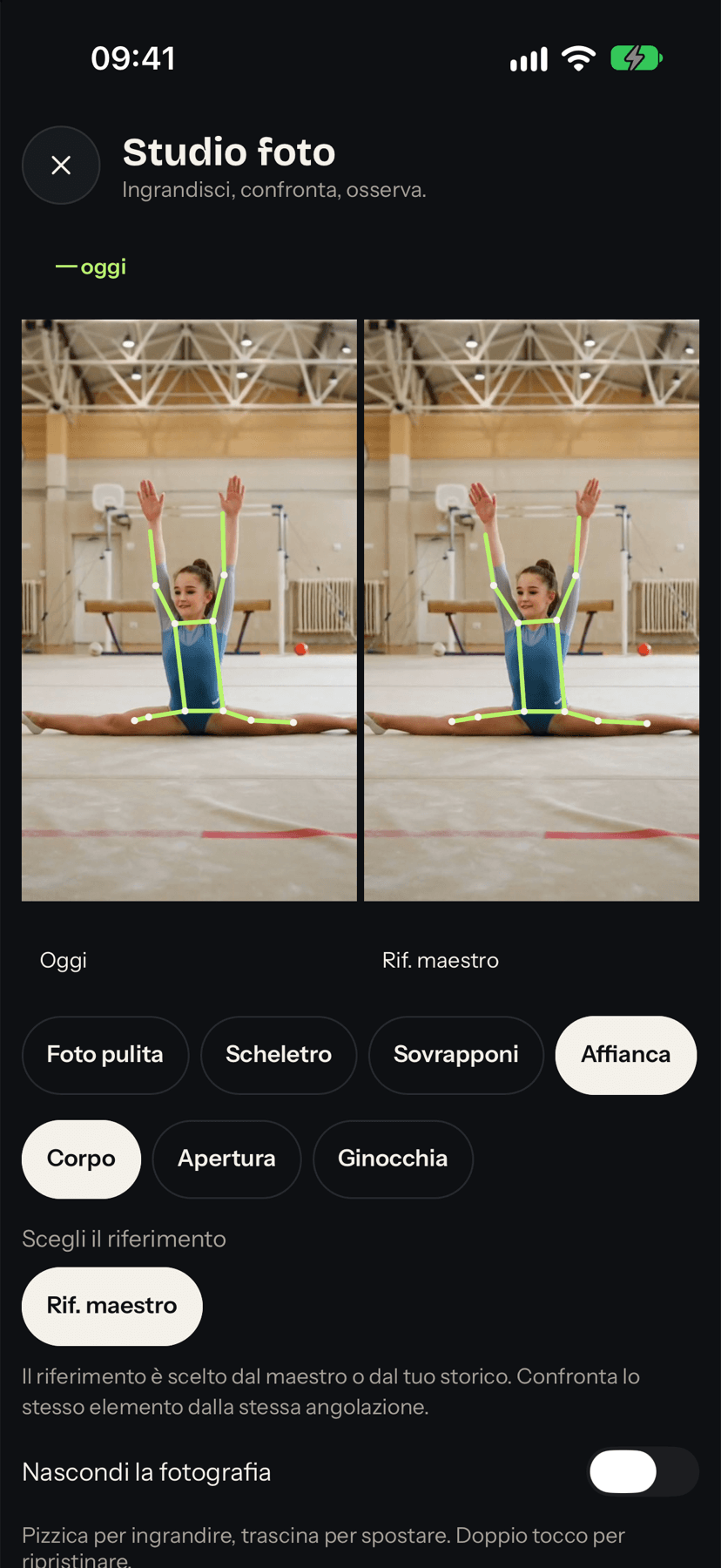 Studio foto: la prova di oggi affiancata al riferimento del maestro